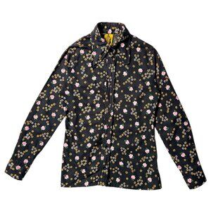 70s vintage floral blouse FITS dagger collar button up novelty print retro boho.